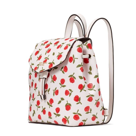 New Kate Spade Lizzie Medium Flap Backpack Festive Rosette Saffiano Multi - Picture 3 of 5